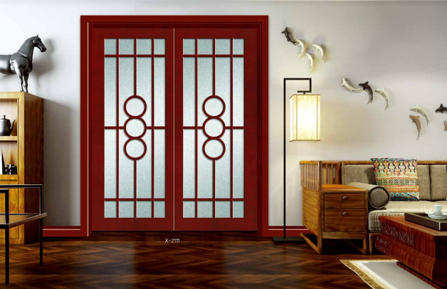鑫順來X-2111鏤空對開隔音玻璃實木復(fù)合烤漆門
