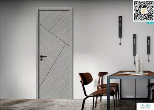 廠價新款鑫順來21-183掃碼輕奢拼貼鑲金屬條木門,掃二維碼看裝修風格